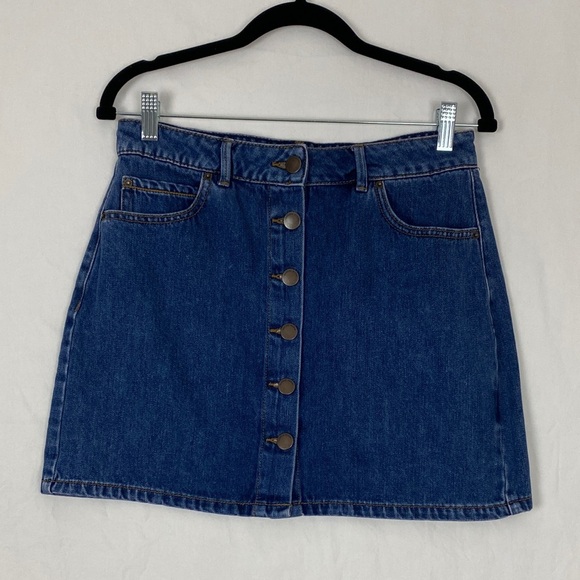 Garage Denim Mini Skirt Button Front Blue Jean Skirt - Picture 1 of 10